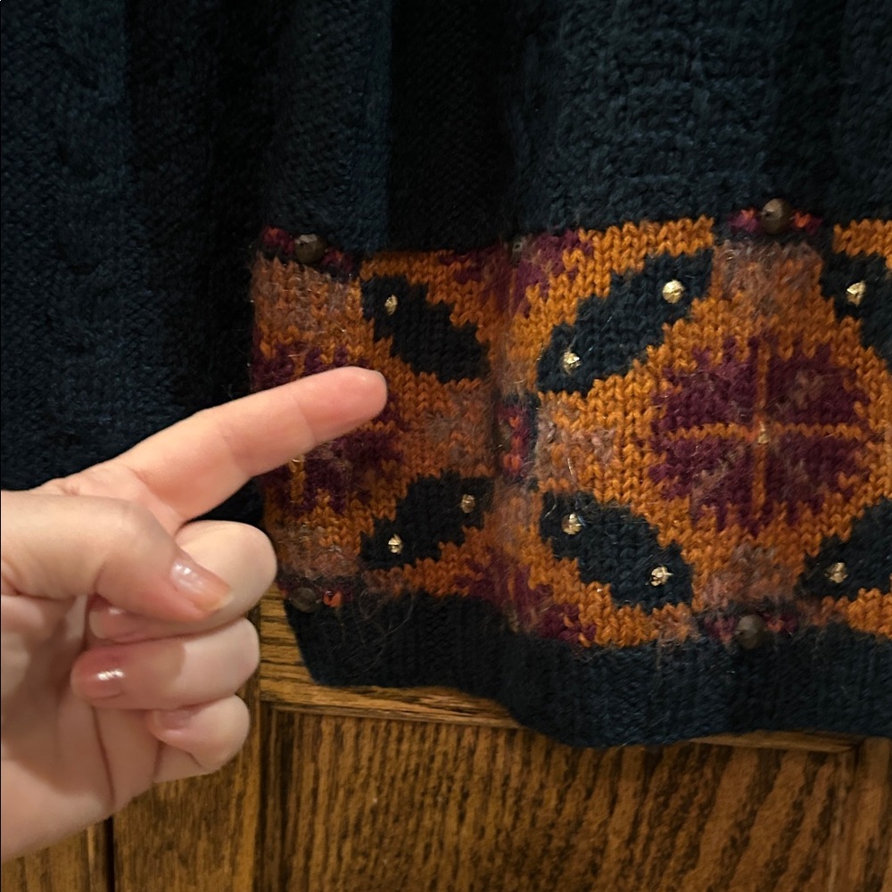 Vintage Evan Picone Hand Knit Wool Mohair Cable Sweater Teal Aztec Women's Large - Picture 6 of 8